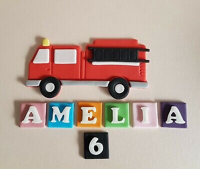 Sugar Paste Fondant Icing Fire Engine Style Personalised Cake Topper