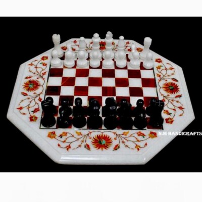 15'' Marble Chess Board Set Floral Gemstone Inlay Chess Board Game Board gift