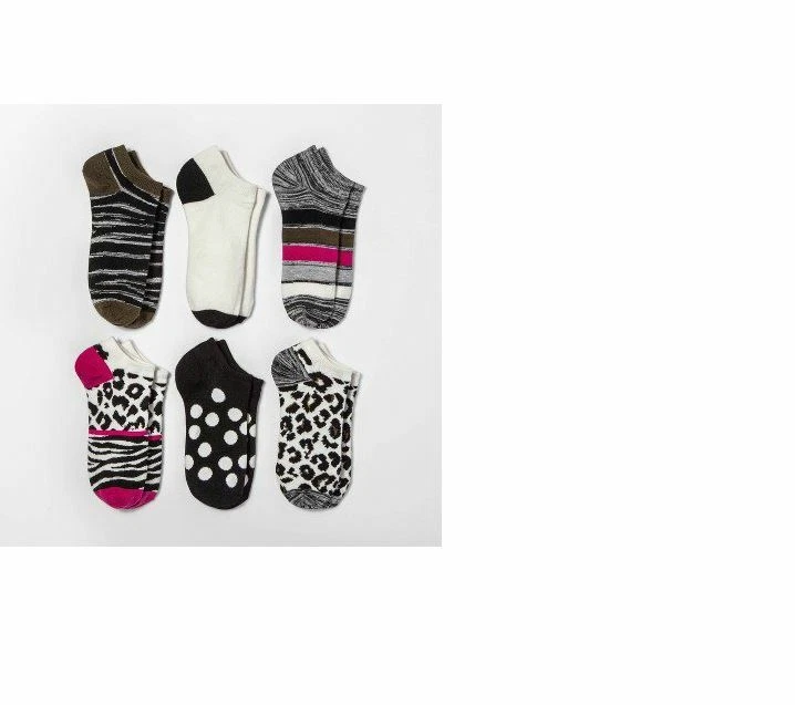 Xhilaration Mujer Calcetines Corte Bajo 6 Pares Novedad Estampado Leopardo Rayas Gris Foto 4 de 4