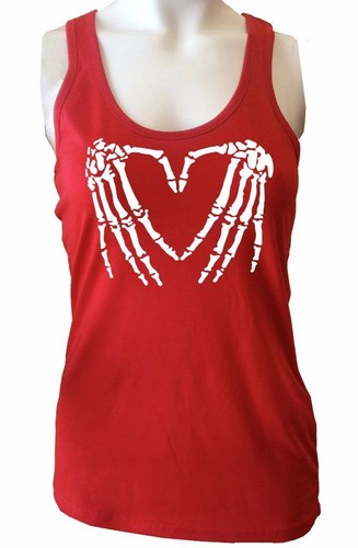 NEW WOMEN'S PRINTED SKELETON HEART HAND ROCK & ROLL FUNNY COTTON SEXY TANK TOP - Picture 7 of 9
