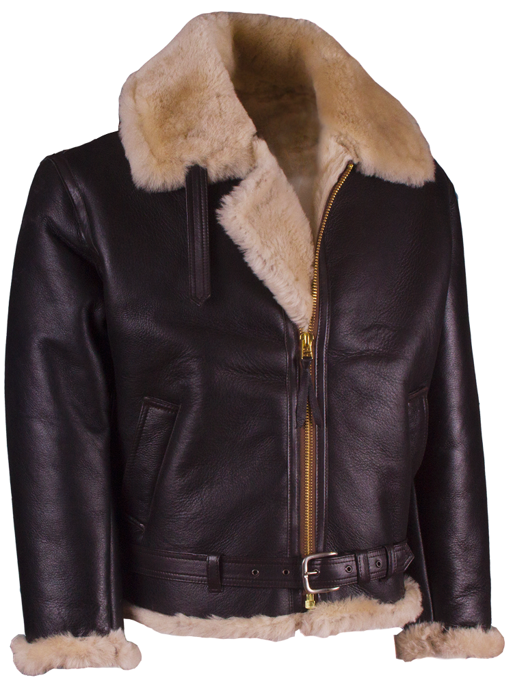 Men B3 RAF Rocky Brown Bomber Real Shearling Sheepskin Flight