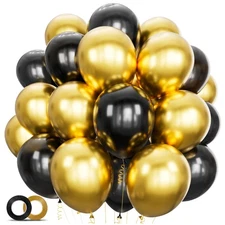 100pcs Black and Gold Balloons 12 Inch Metallic Gold and Black latex Party Ba...
