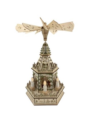 Beige and Forest Green Four Tier Carousel 22 Inch Traditional Wooden Christma...