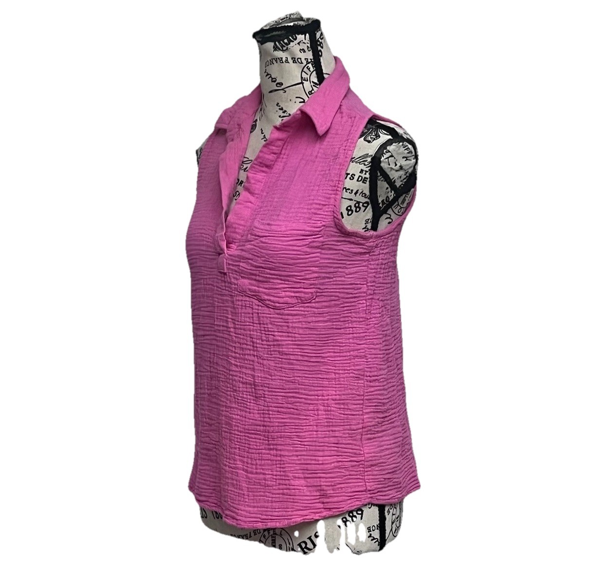 Love Notes Pink Gauze Sleeveless Blouse Women’s M Slub Knit Boho Coastal Beach