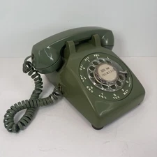 Avocado Green Rotary Dial Tabletop Phone 500DM Bell System Western Electric Look
