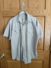 Vintage ELY Cattleman Men  s Tan Simple Short Sleeve Pearl Snap 17 1/2 Western