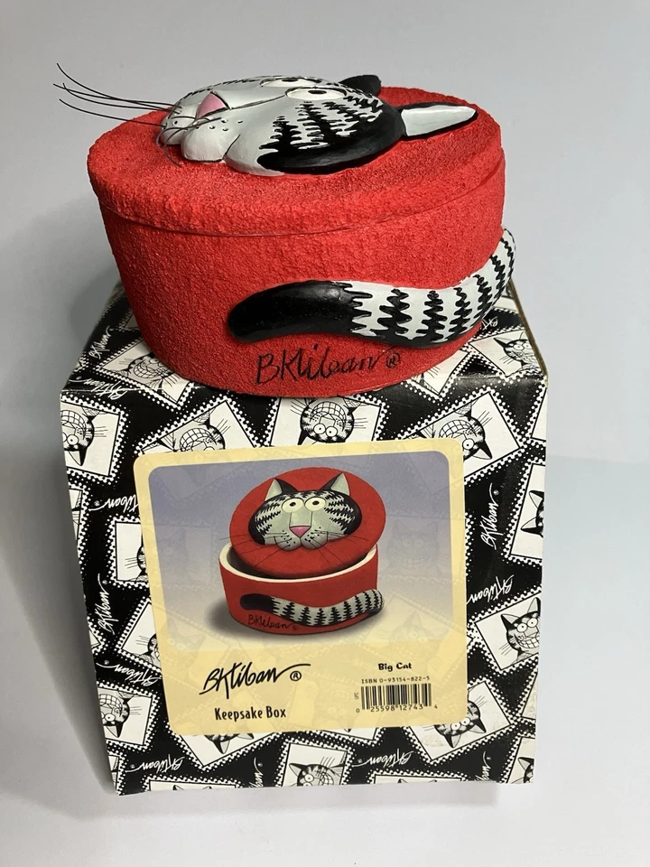 Caja de recuerdo de gato grande vintage B.Kliban cerámica usada excelente estado con caja Foto 3 de 4