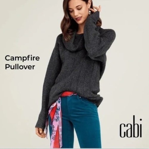 CABI Campfire Pullover Sweater Charcoal Gray Cowl Neck Sz XS #4096 EUC