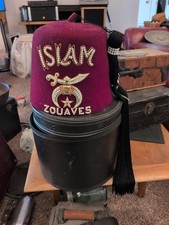 VINTAGE Shriners Masonic ISLAM Fancy Jeweled Fez Hat w Case 7 7/8