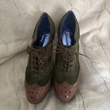 Poetic Licence Wild Safari Green Wedge Oxford shoes Size EUR 38.5 US 7.5/8