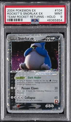 2004 POKEMON EX TEAM ROCKET RETURNS #104 ROCKET'S SNORLAX EX-HOLO PSA 9