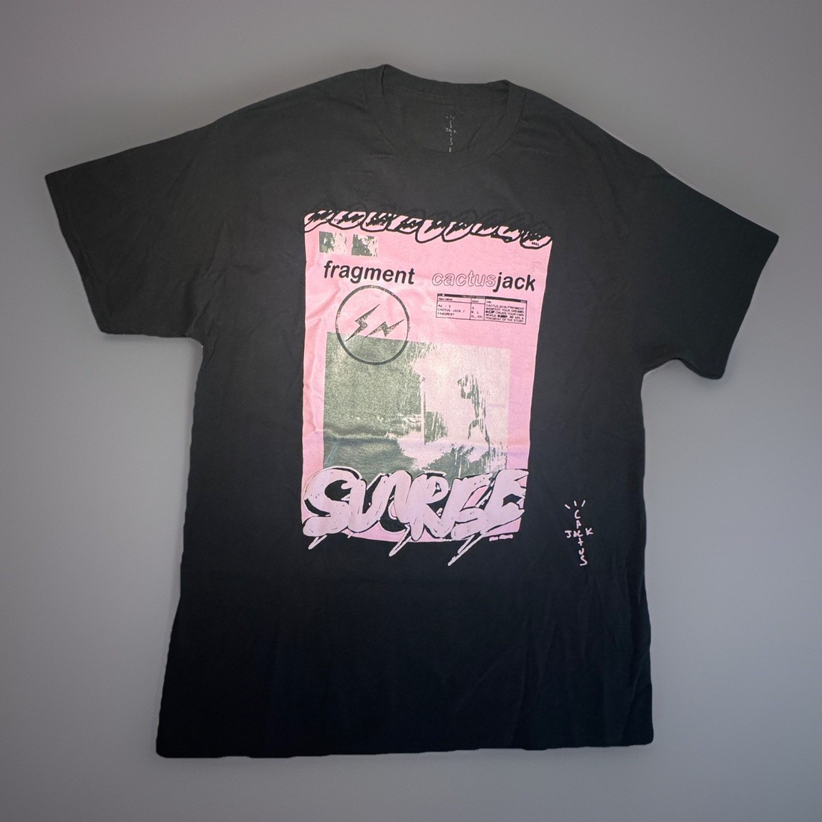 CACTUS JACK Travis Scott FRAGMENT ラグマット Travis Scott Cactus Jack x Fragment Pink Sunrise Mens T-Shirt Size
