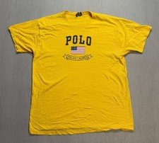 Vintage Polo Ralph Lauren Shirt Mens Large XL Single Stitch USA Flag Logo Yellow
