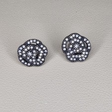 Dior Black Flower Earrings Sparkly Stud Metal Small 1.5cm Stamped Designer 