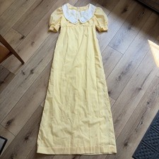 Vtg 70s Yellow Gingham Maxi Prairie Dress Empire Waist Peter Pan Collar Sz S