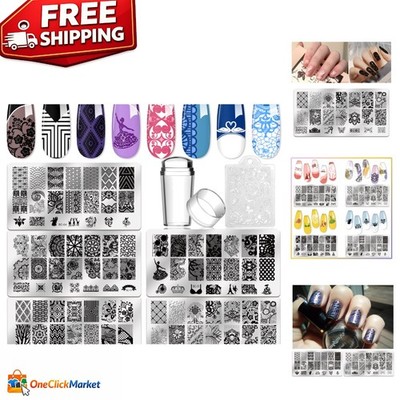 Nail Art Stamping Plates Set - 5 Designs, Stamper & Scraper for Elegant Nails