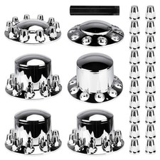 Chrome Hub Cover Semi Truck Wheel Kit Axle Cover 33mm Lug Front Rear Complete