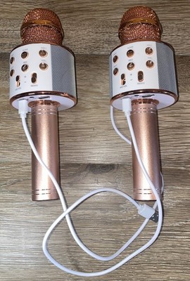 WS-858 Wireless Bluetooth Pair  Karaoke Microphone Pink Cordless Volume Control