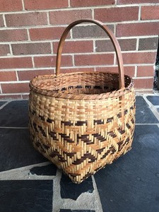 ANTIQUE CHEROKEE RIVERCANE MARKET BASKET, CARVED HANDLE Handmade