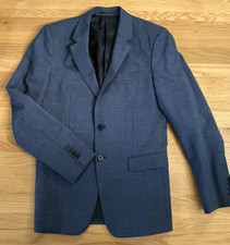 Theory Chambers Mens 36R Blue Textured Micro Check 100 Virgin Wool Blazer