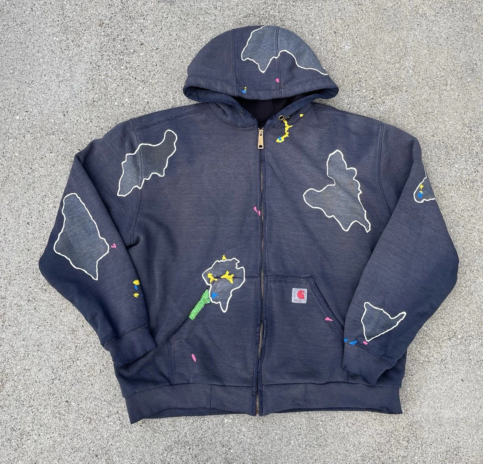 Vintage Carhartt Zip Up Hoodie Sun Fade Distressed Thermal