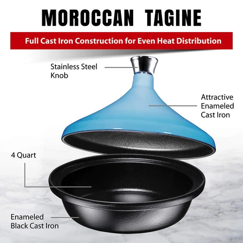 Tagin Cruset Tangine todo revestido para plato Tajine todo revestido olla de 4 cuartos de galón. S... - Imagen 2 de 7