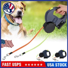 Retractable Reflective Dual Pet Leash Lead 360° Swivel & 3M Tangle-Free Strap