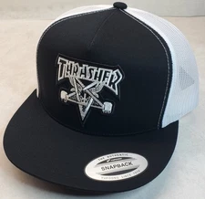 Thrasher Embroidered Patch Trucker Hat / YP Classics 6006 Black/White 