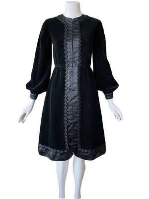 Vintage 1970s 80s Oscar De La Renta Black Silk Velvet Dress Party Holiday Evenin