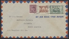 1945 Air Mail Cover Toronto to Columbia With Receiver War Issue Combo