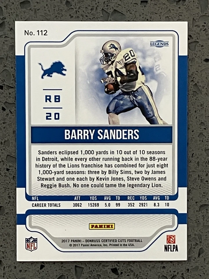 2017 Donruss Certified Cuts Silver #112 Barry Sanders 29/99 Lions - Image 3 of 3