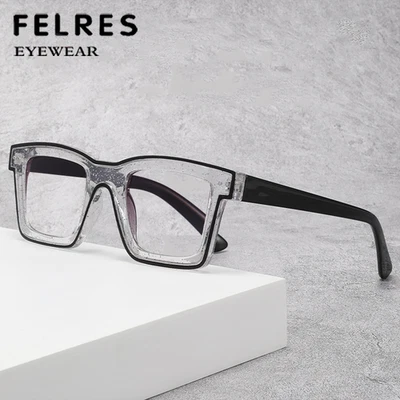 FELRES Quadratische Anti Blaulicht Lesebrille Herren Damen Klassische Vollrahmen Gläser