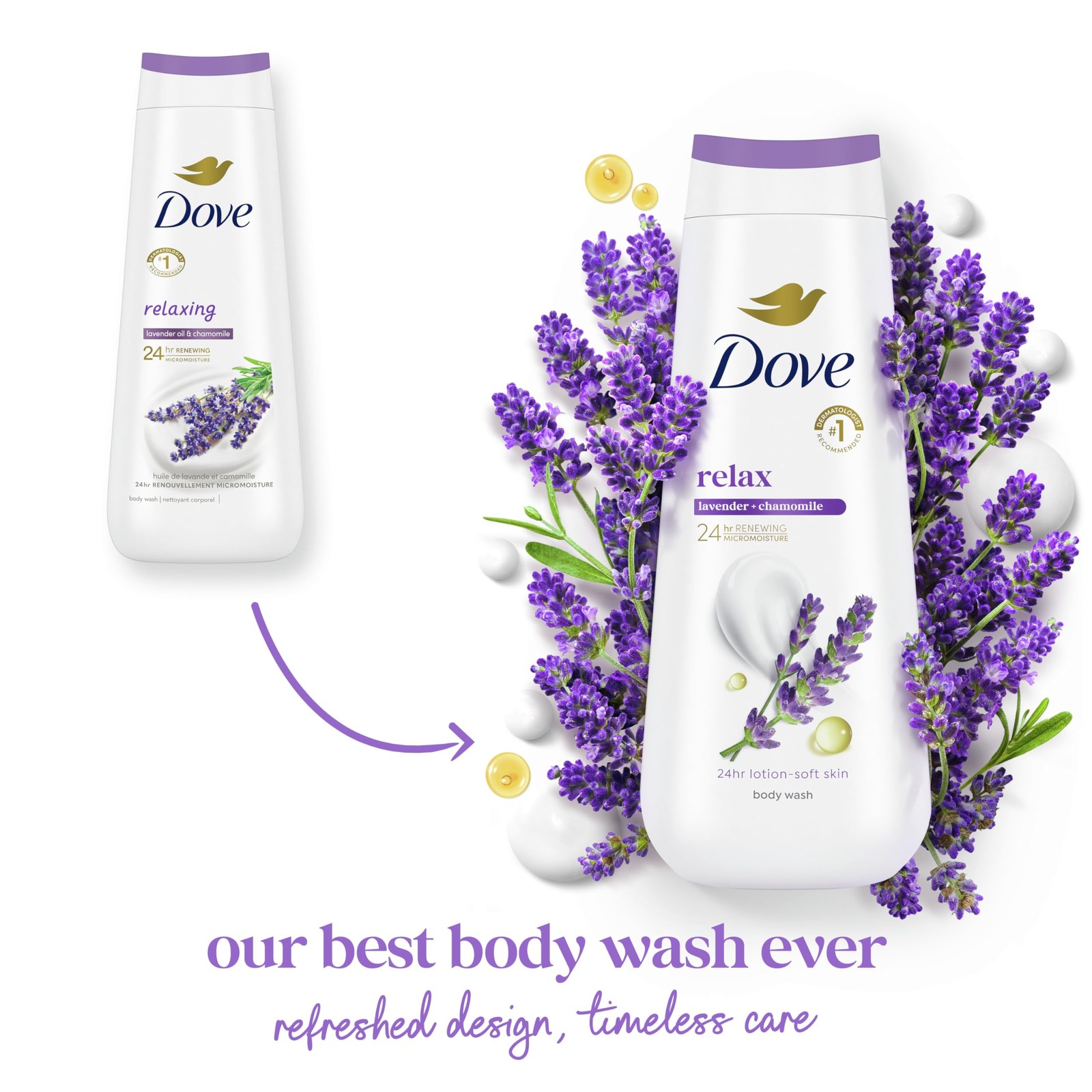 Dove Body Wash Relax Lavender Oil & Chamomile for 24hr Lotion-Soft Skin