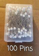 100 WHITE 3 INCH ROUND PEARL HEAD CORSAGE BOUQUET BOUTONNIERE PINS Sealed Pack