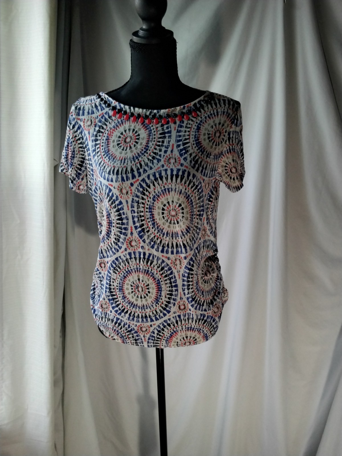 Ruby Rd. Multicolor Beaded Geometric Blouse Short… - image 1