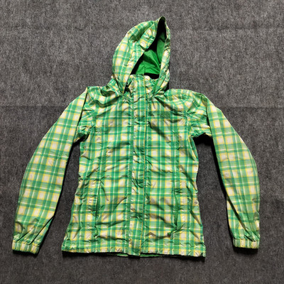 The North Face Women's XS Packable Hood Green Yellow Plaid HyVent Rain Coat