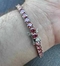 10Ct Round Cut Pink Sapphire Tennis Lab Created Bracelet 14K White Gold Plated