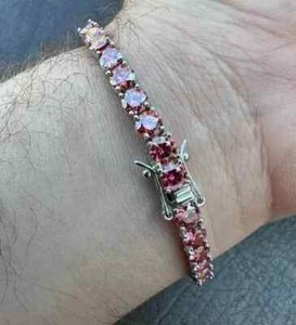 Authentic 10Ct Round Cut Pink Sapphire Tennis Lab Created Bracelet 14K White Gold Plated