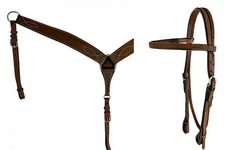 Western Saddle Horse Brown Leather Tack Set Bridle Headstall w/ Breast Collar