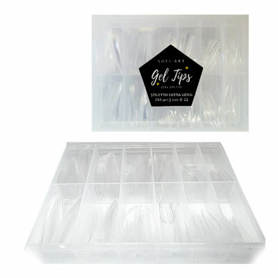 SOFI-ART PRESS-ON Soft Gel Nail Tips - Stiletto Extra Long - 240 pcs 12 sizes