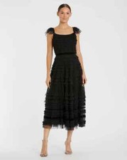 NEW, Mac Duggal Tiered Ruffle Tulle Cocktail Dress Black Size 12 #MD1013