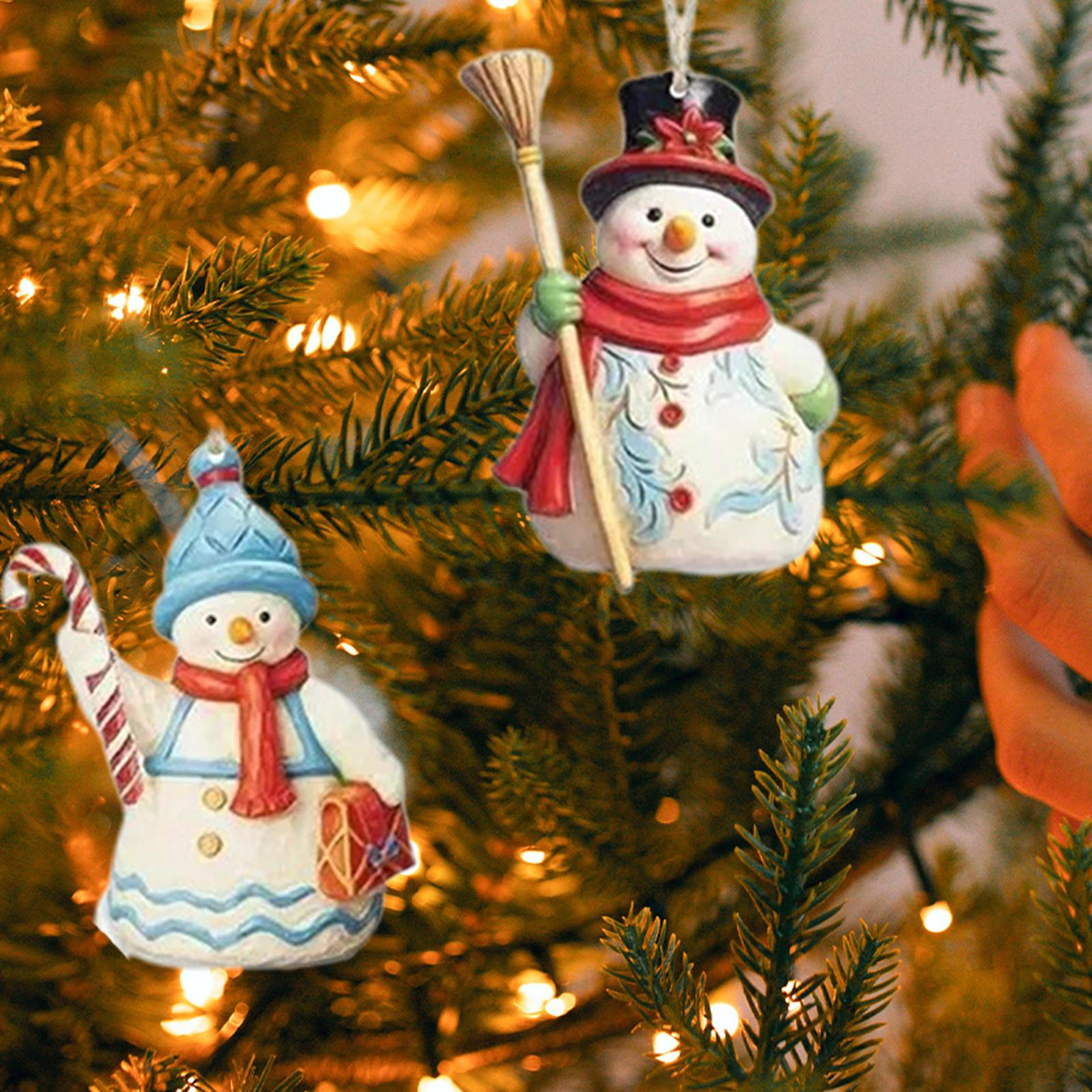 9PCS Christmas Mini Wooden Snowman Statue Ornaments Xmas Tree Hanging Pendant