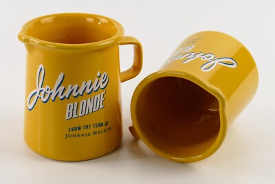 2 x Johnnie Walker Blonde Whisky Glass Yellow Carafe 300ml Ceramic Pitcher 8579
