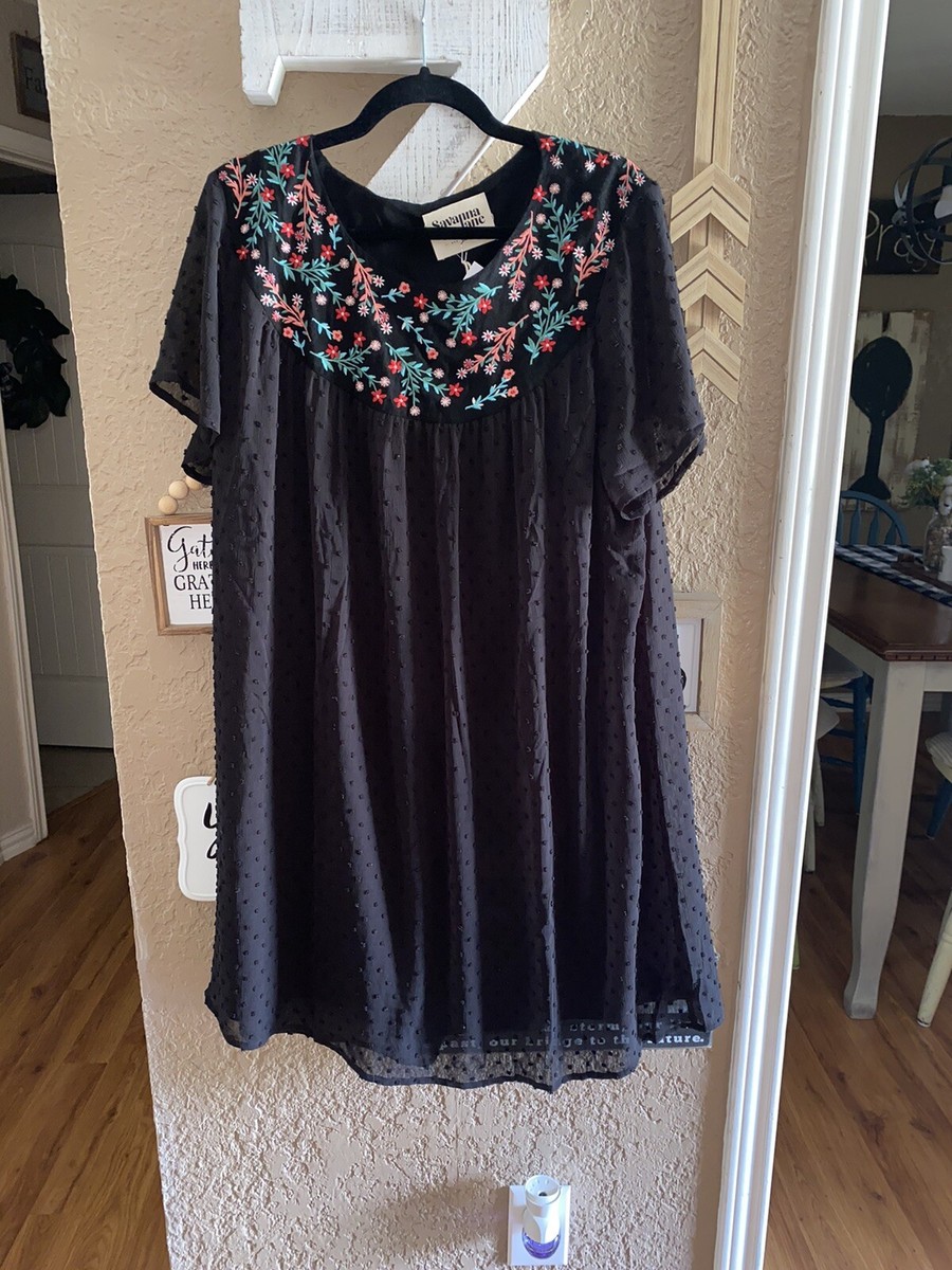 Women's Savanna Jane Black Textured Dress Floral Dress Embroidery Size 1X  NWT | eBay