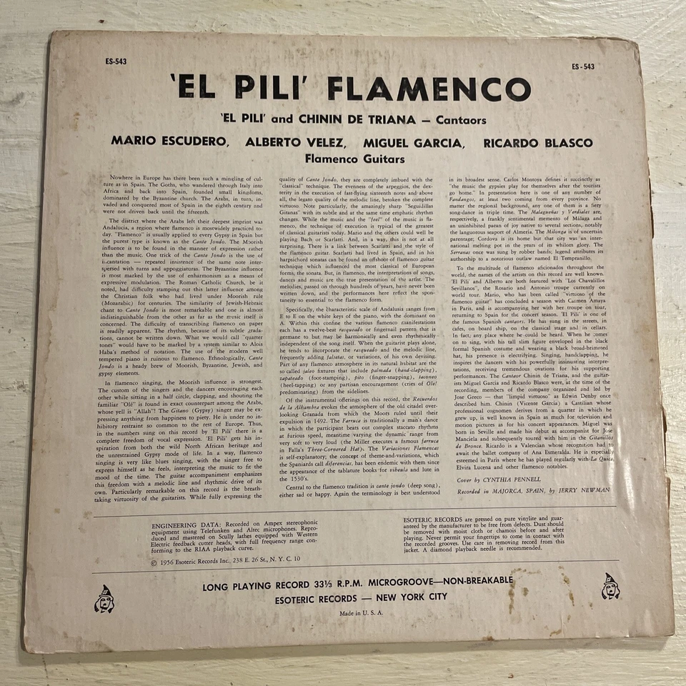 El Pili / Chinin De Triana FLAMENCO LP Esoteric 1956 Spanish Guitar M-!!! - Image 4 of 4