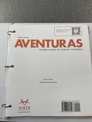 Jose Blanco AVENTURAS 4th Edition Loose Leaf White Binder Vista Higher Learning