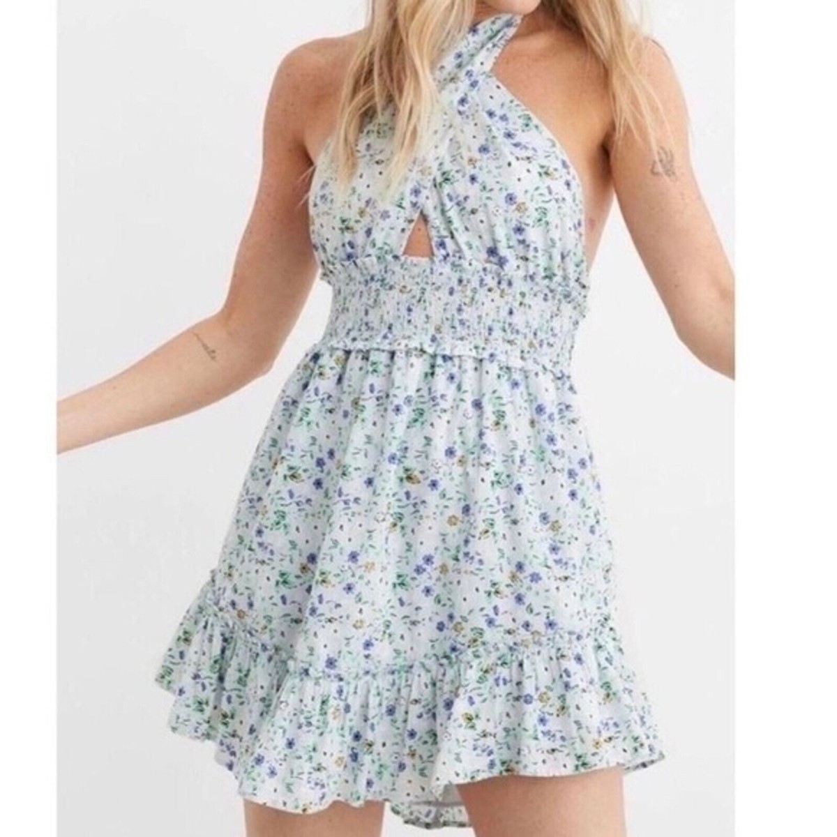 aerie spring fling halter dress Aerie Spring Fling Floral Halter Mini Dress Large Cotton Size XS, XL NWT