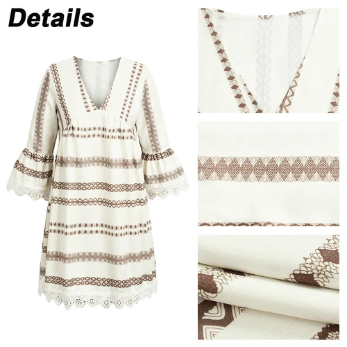 Ladies Holiday Boho Print V Neck Beach Sundress Women Floral Summer Midi Dress - Picture 4 of 17