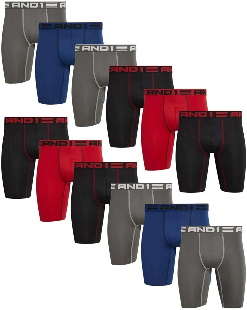 AND1 Men's Underwear – Long Leg Performance Compression Boxer Briefs (12  Pack)