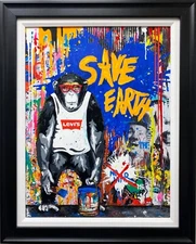 Yuvi "Save Earth" Signed & Embellished # Giclee Custom Graffiti Framed Art